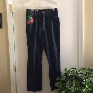 Vintage jeans with hand painted strawberries
